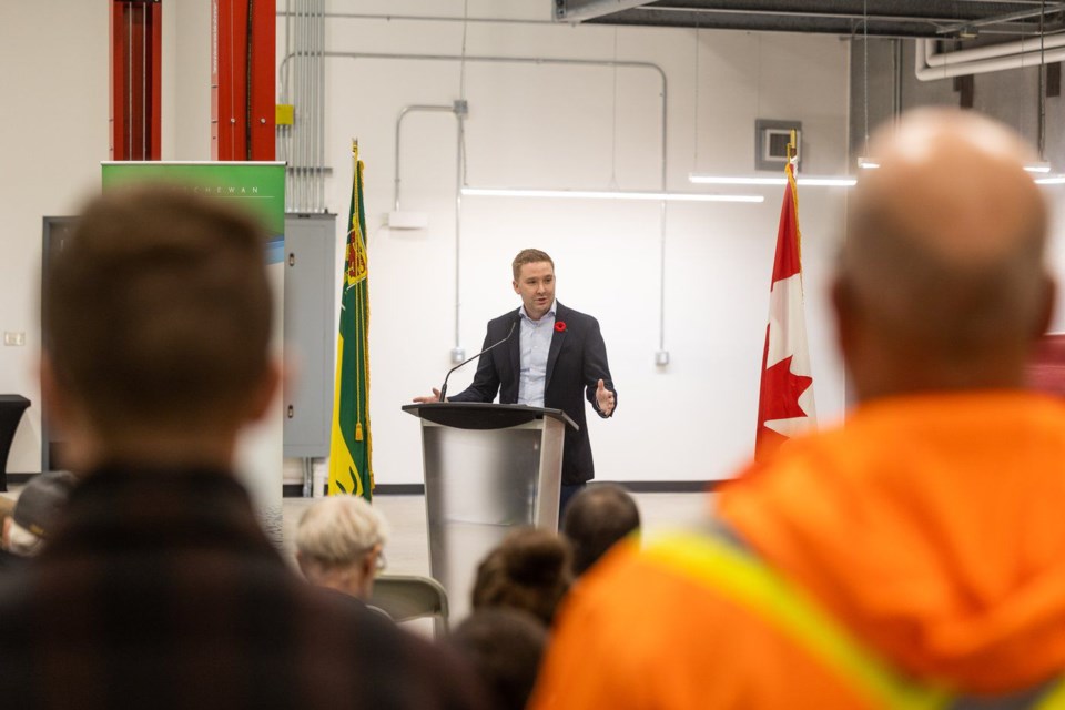 Minister Responsible for Water Security Agency Jeremy Cockrill speaks at the opening of the new Gardiner Dam Head Office.