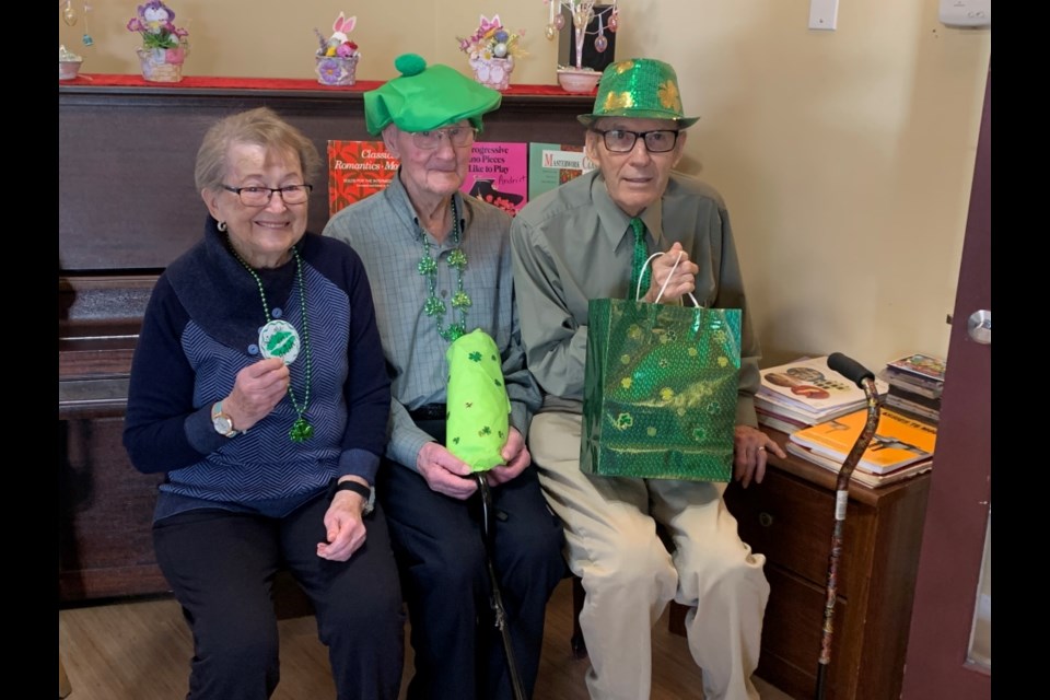 Vivian Leptich, Henry Lischka and Ken Geisel were the top three in the St. Patrick's Day contest. 