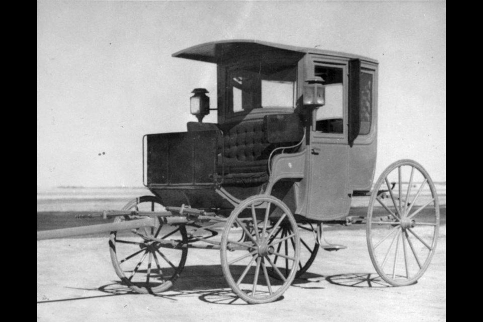 Peter V. Verigin's Rockaway coach on display at the Western Development Museum in Saskatoon. This picture was featured in The Beaver magazine, December 1951. 