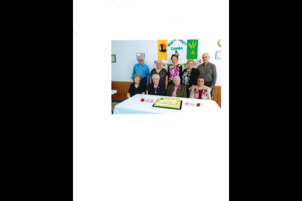 The Canora Keen Age Centre was the site of a birthday social on March 13 for those celebrating birthdays in January, February and March. The nine celebrants, from left, were: (back row) Frank DeMontigney, Julie Korchinski, Lorraine Katelnikoff, Irene Homenuik and Ed Buck; and (front) Edith Kotzer, Lucille Dergousoff, Mary Sushelnitsky and Lillian Roe.