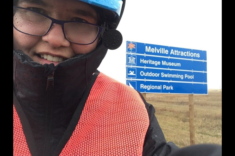 Laura Stewart arrived in Melville on Oct. 26, after biking 56 kilometres from Balcarres