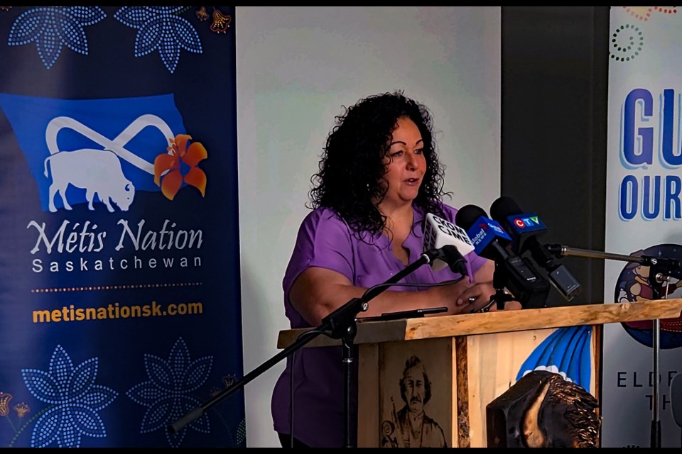 Educator Angie Caron speaks during Thursday's announcement by the Métis Nation-Saskatchewan in committing funds for its Early Learning and Childcare Community Enhancement Program.