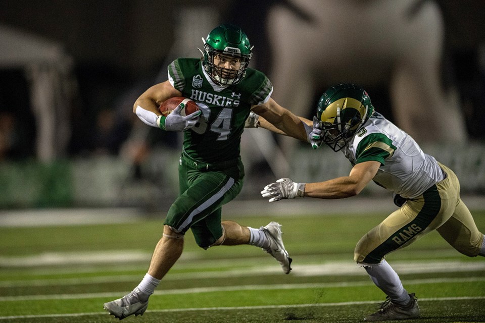 University of Saskatchewan Huskies running back Ryker Frank in action against the rival Regina Rams. 