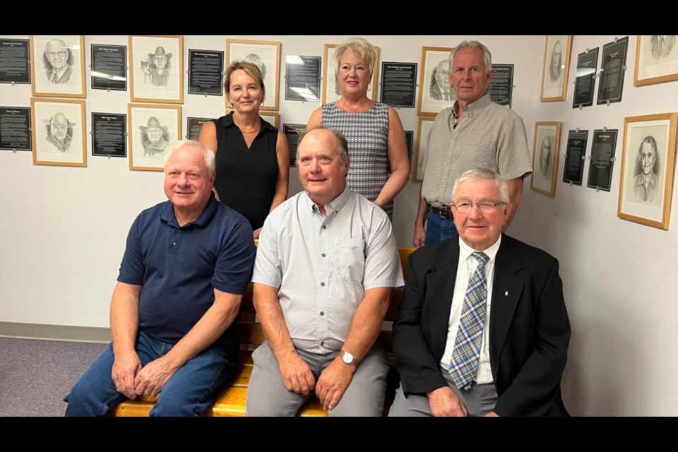 Les Hill, a former Barrier Ford/Bjorkdale resident was officially announced as one of the six individuals who will be inducted into the Saskatchewan Agriculture Hall of Fame for 2022. From the left, starting at the top, are Jean Verishagen (representing Mother Margaret Crowle); Evelyn Bessel (representing husband Jim Bessel) and Mark Silzer. On the bottom are Les Hill, Dr. Jeff Schonau and Jack Dawes.