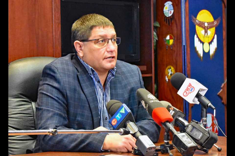 Saskatoon Tribal Council Chief Mark Arcand answers questions from members of the media on the new wellness centre during a press briefing on Friday, Oct. 28, at the STC conference room. The centre on Fairmont Drive is due to open next month