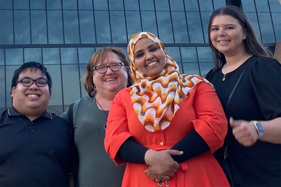 USask College of Medicine researchers in the VERGE lab, (left to right) Justin Naniong, Dr. Valerie Verge (PhD), Wafa Mustafa, and Nataliya Tokarska, tackle nerve damage. 