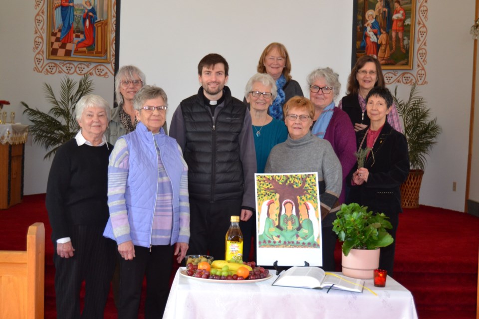 The Preeceville Ukrainian Catholic Church hosted the 2024 World Day of Prayer service with the theme, “I Beg You…Bear With One Another in Love” on March 1. Members of the Ukrainian Catholic and Roman Catholic Church in attendance, from left, were:  (back row) Donna Balawyder, Fr Ivan Semko, Elsie Luciw, Kathleen Pitt, Marieann Suknasky and Barb Biccum, and (front) Zita Serhan, Violet Chornomitz, Molly Kowalyk and Norma Appel