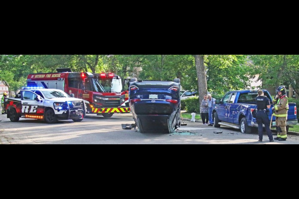 Weyburn police and fire crews were on the scene of this collision early on Monday morning on Second Street near Prairie Avenue.