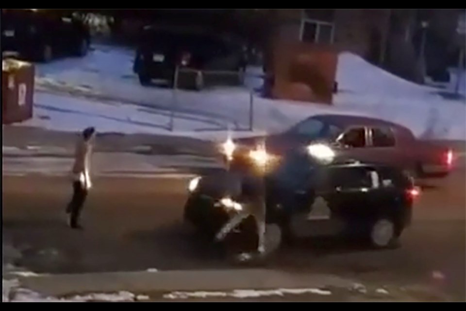 A taxi strikes a person while fleeing.