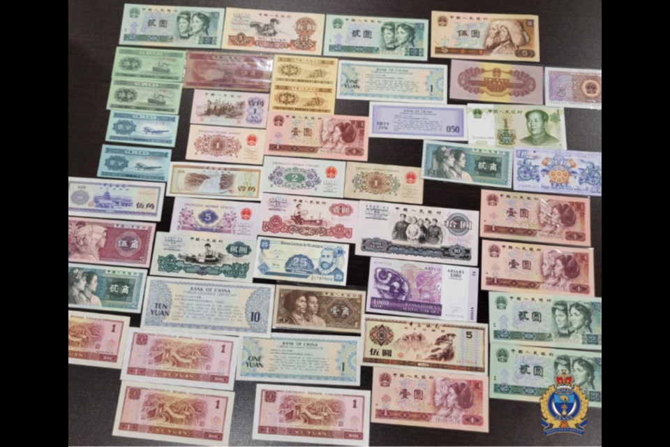 Foreign bills, some apparently Chinese, were recovered by RPS in a traffic stop.