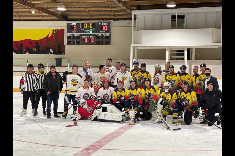 Participants in the Challenge Cup between the Carlyle RCMP and the White Bear First Nations. 