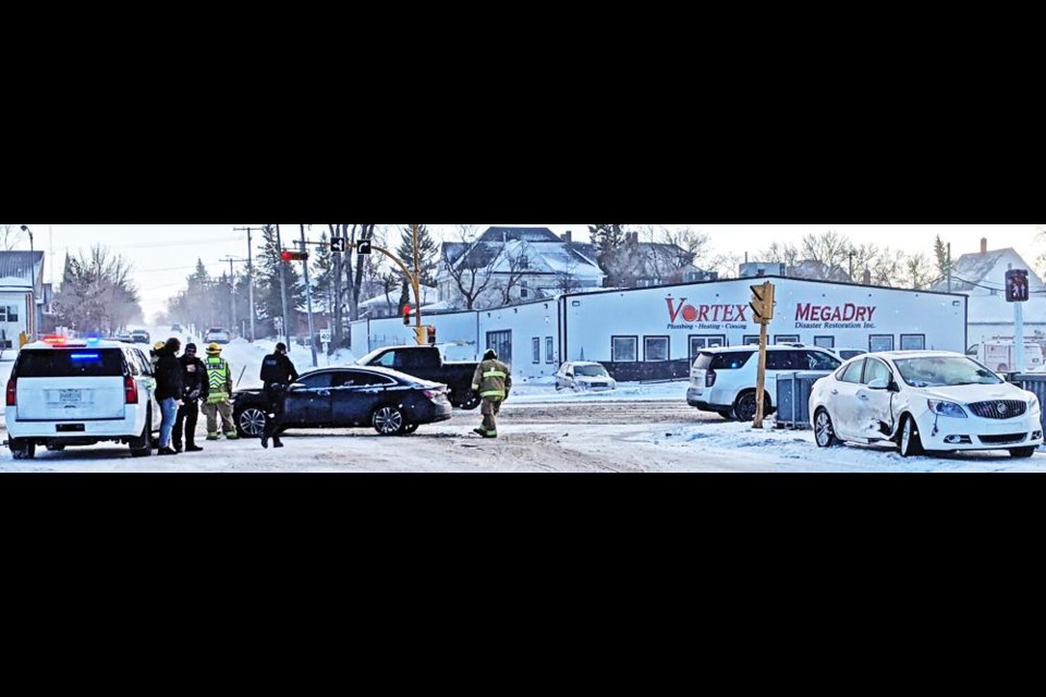 Weyburn police and fire departments responded to this two-vehicle accident on Friday afternoon