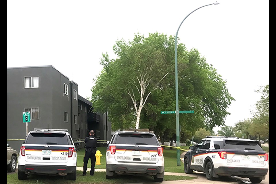 Saskatoon police are on scene at an apartment building on Confederation Place Sunday morning investigating a suspicious death. 