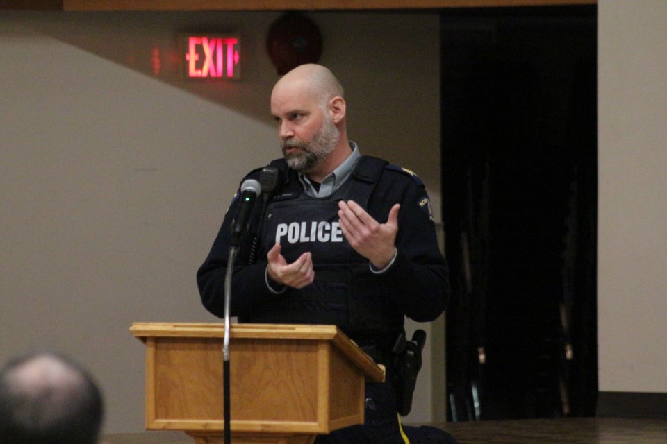 Staff Sergeant Burton Jones and Detachment Commander of the Yorkton RCMP addressed concerns and questions from the general public at a Community Town Hall March 28.