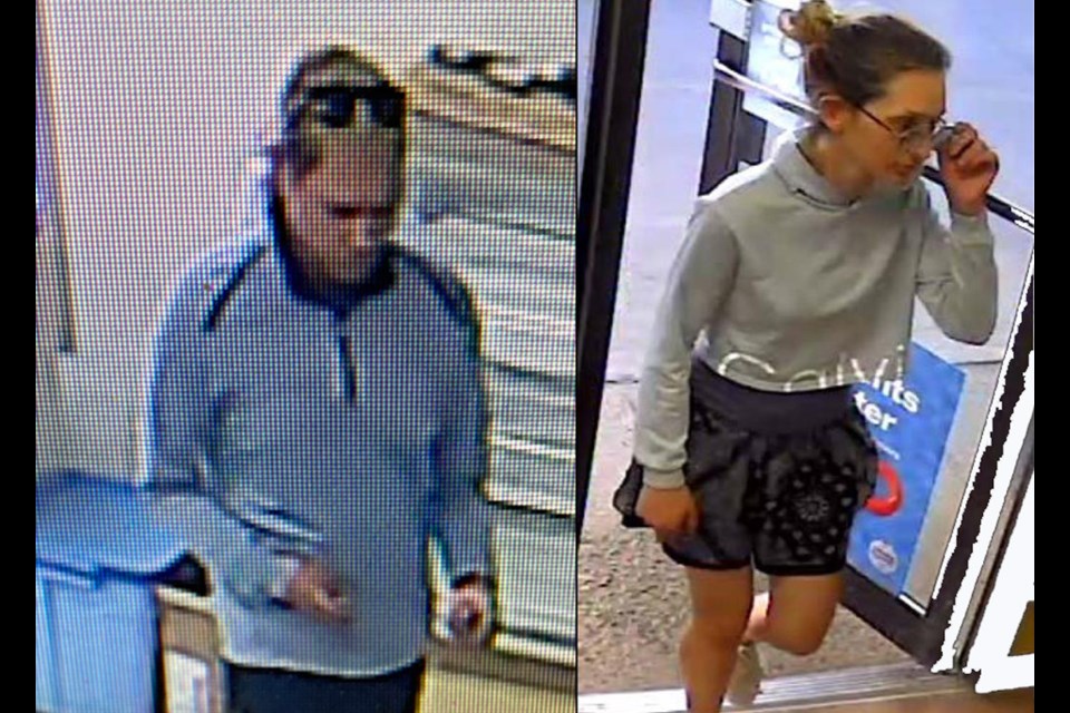 The male is described as having blonde hair, a slim build and a tattoo on the left side of his neck. The female is described as having blonde hair with dark roots and a slim build.