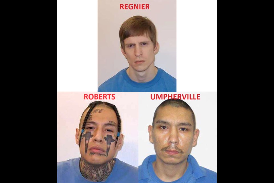 Cory Dean Regnier, top, Faron Roberts, bottom left, and Colin Shane Patrick Umpherville, bottom right, are Crime Stoppers fugitives of the week.