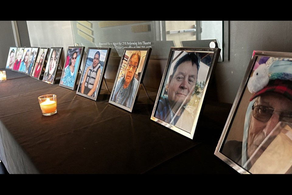 Portraits of the 11 victims line the entrance to the auditorium at the Kerry Vickar Centre where the inquest is held.