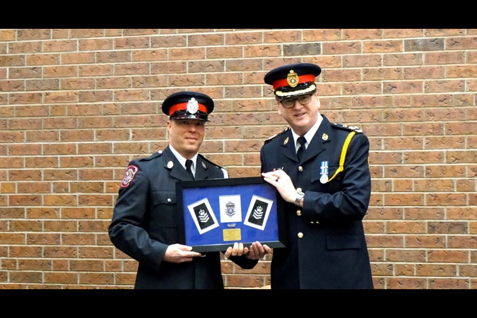 Estevan Police Chief Richard Lowen promoted Const. Braden Lonsberry to sergeant at the latest meeting of the Estevan board of police commissioners.                  