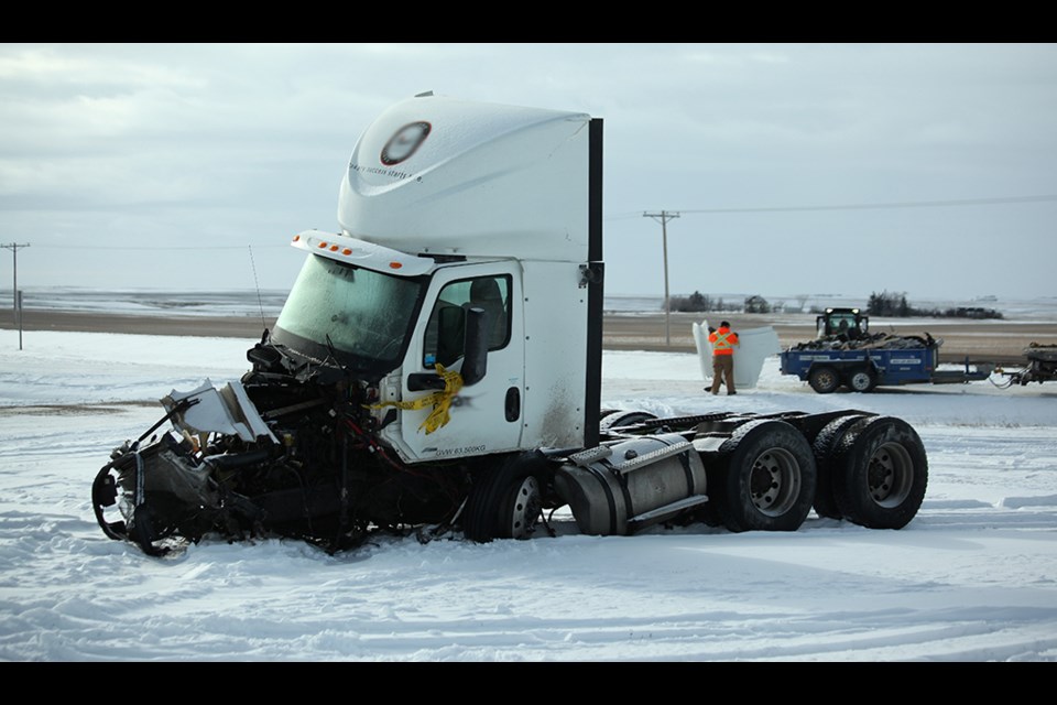 The driver of a semi was taken to hospital with injuries described as non-life threatening.