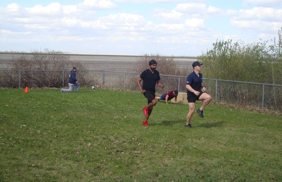 Members of the Cut Knife detachment welcomed a member of the public to work out with them, April 8.                               