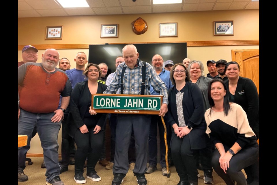 The RM of Estevan recently celebrated the service of Lorne Jahn, middle, councillor for Division 1 who dedicated 30 years to the area. 