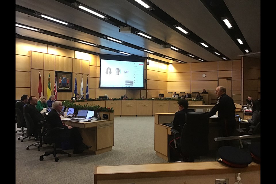 The scene from budget deliberations in Regina Dec. 13 as the Regina Police Service deliberation is under way.