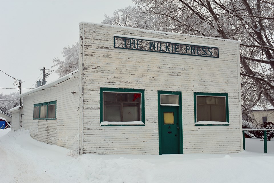 The Wilkie Press building facade, without heating or power, sits at the Wilkie and District Museum while artifacts inside are at risk of destruction from the elements.