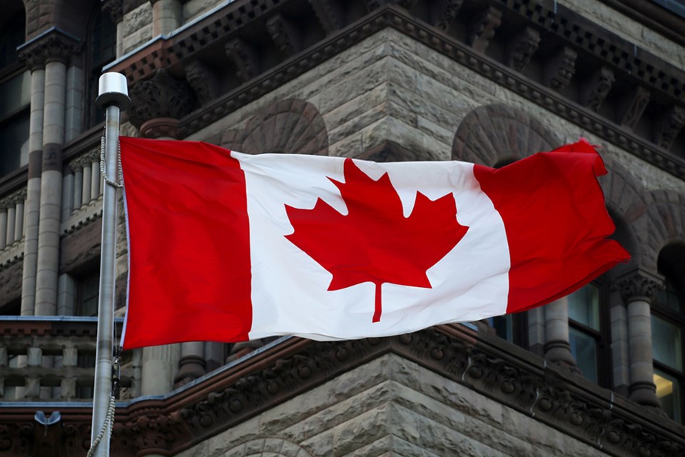 canada flag against parliament