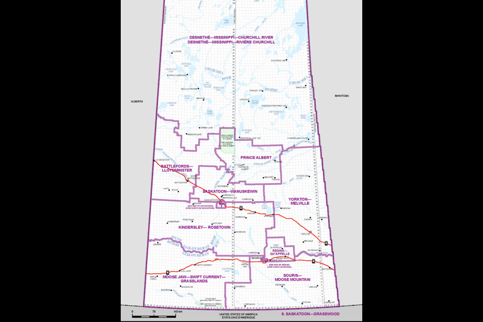 The proposed new federal electoral boundaries map for Saskatchewan