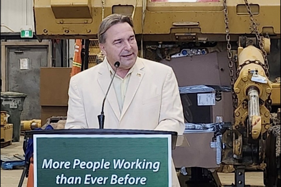 Advanced Education Minister Ken Cheveldayoff speaking in Clavet Aug. 8. 
