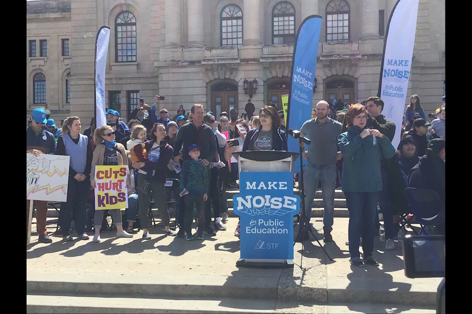 NDP Leader Carla Beck and her MLAs at the Rally for Education at the legislature.
