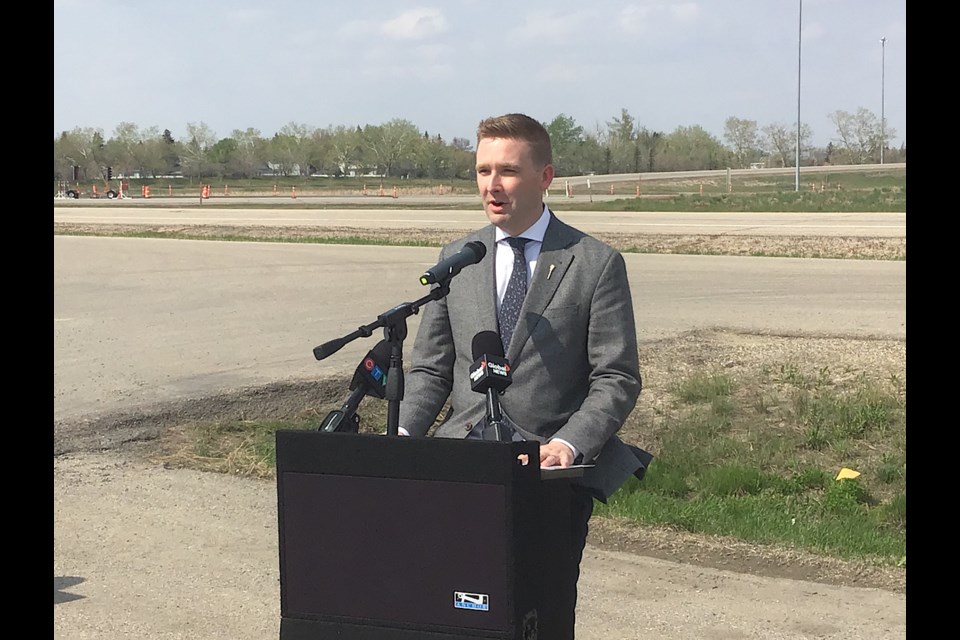 Highways Minister Jeremy Cockrill announces launch of construction season just south of one project happening on the traffic bridge on highway 6 coming into Regina.