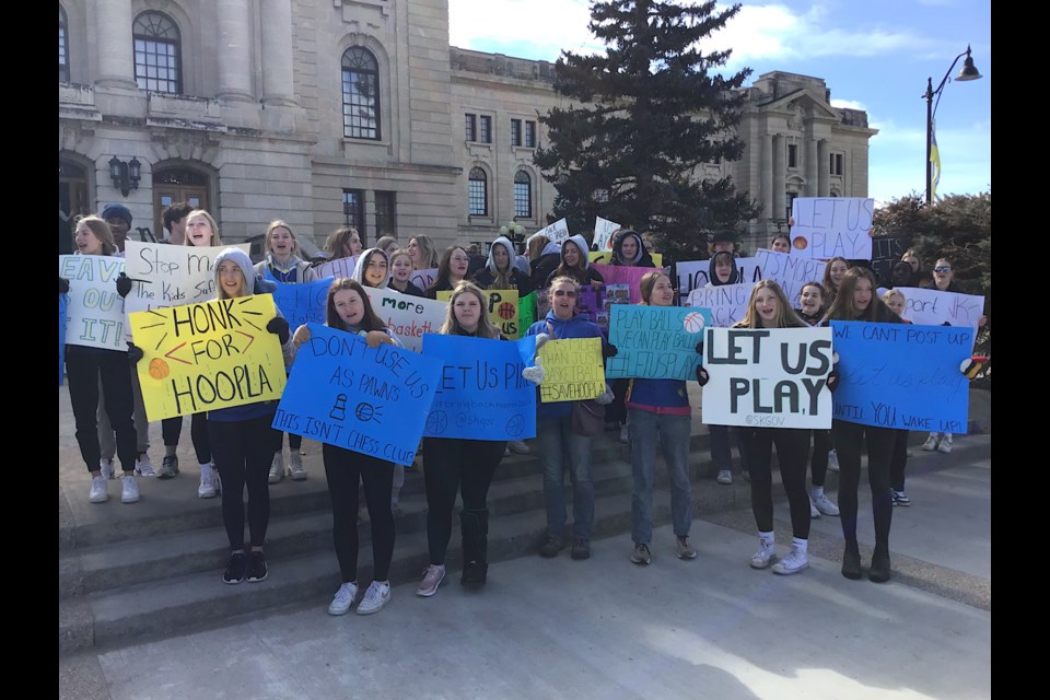 High school students and basketball players were in the front of the Legislature Tuesday, demonstrating in support of saving the Hoopla tournament.
