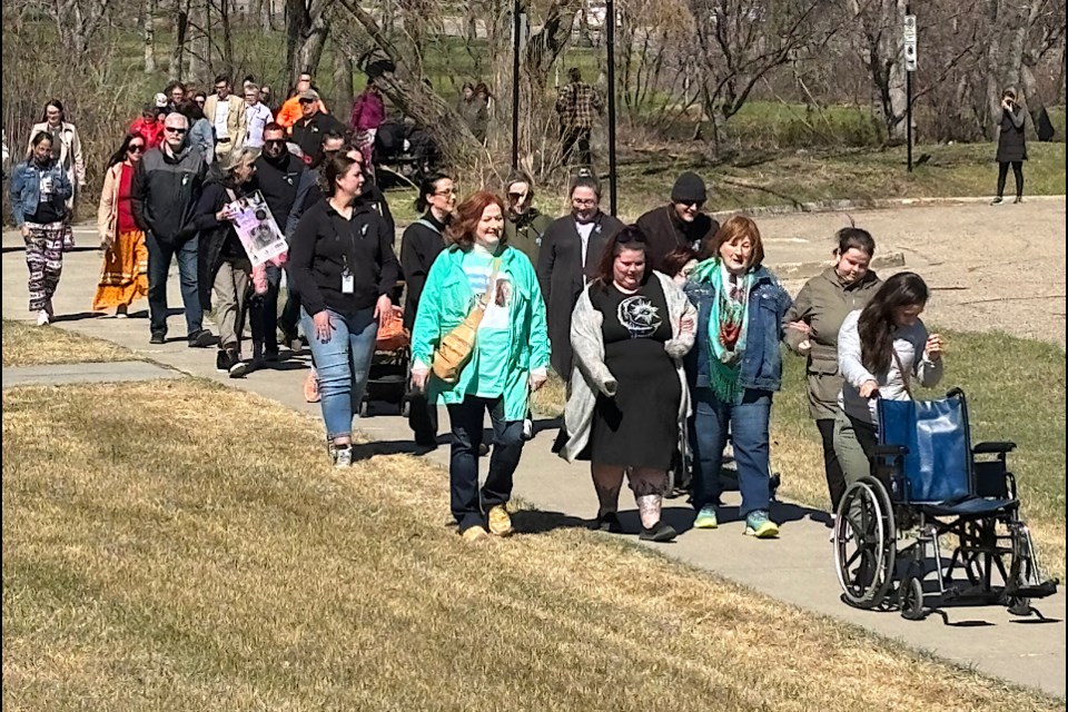 The scene from the third annual "Walk to Honour the Missing" in Wascana Centre.