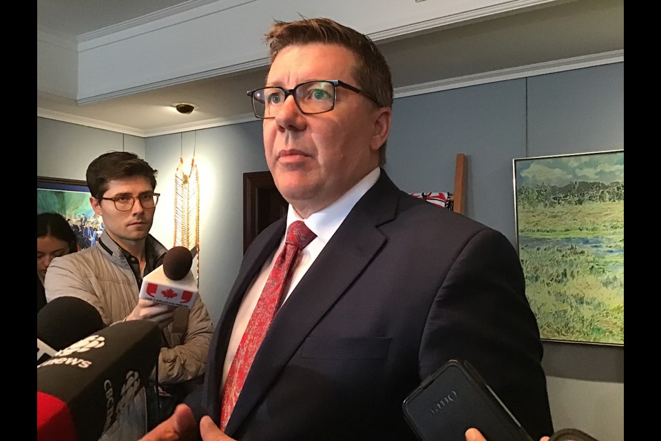 Premier Scott Moe speaks to reporters May 17 following conclusion of the legislative session.