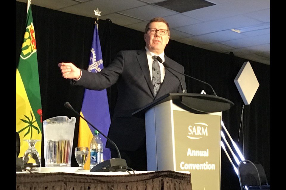 Premier Scott Moe addresses delegates in an afternoon speech to SARM March 14.