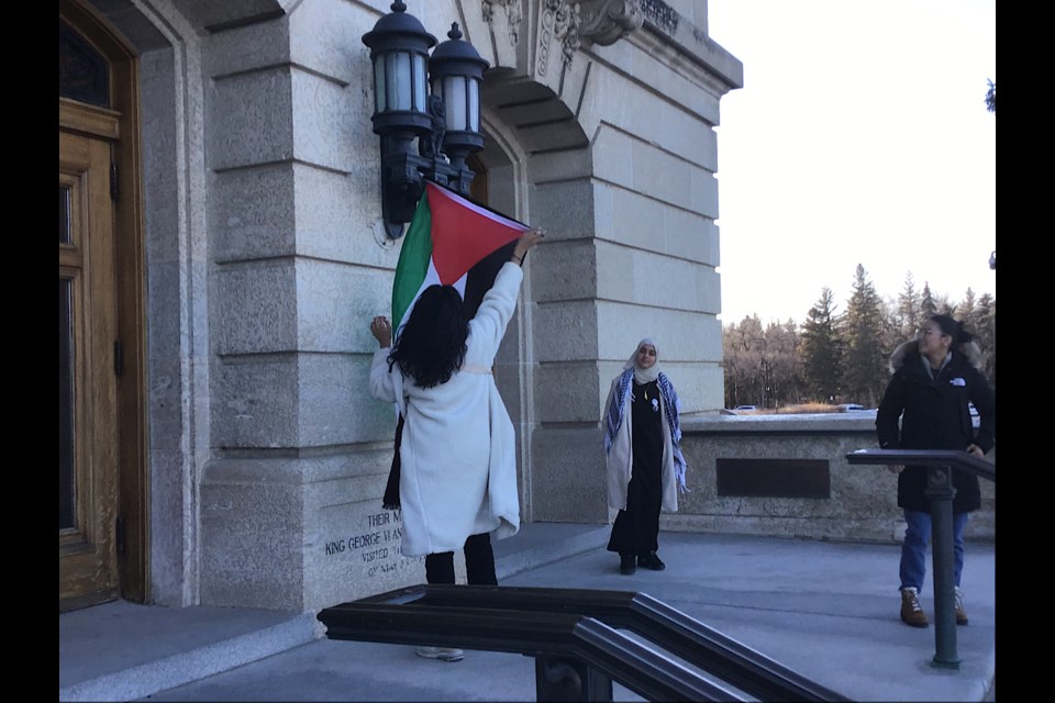 Scenes from the protest inside and outside the Sask. legislature Monday afternoon.