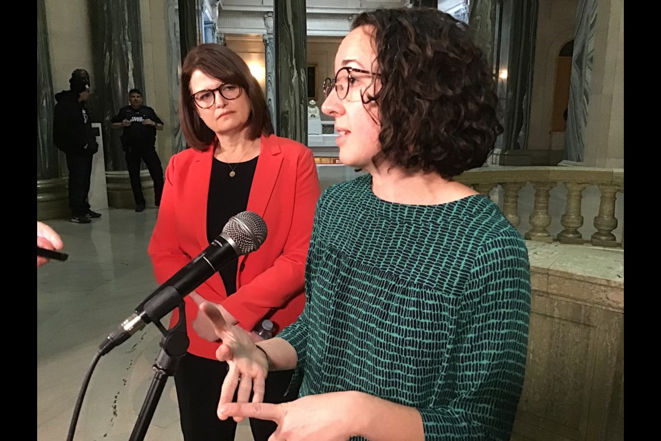 Opposition Leader Carla Beck and House Leader Nicole Sarauer speak to reporters on Sask First Act passage.