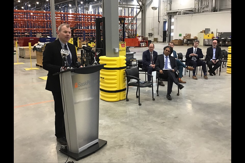 Minister for Crown Investments Corporation Dustin Duncan speaks at the SaskPower capital spend announcement.