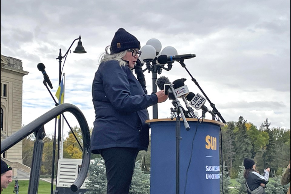 SUN President Tracy Zambory addresses the state of the healthcare in Saskatchewan.