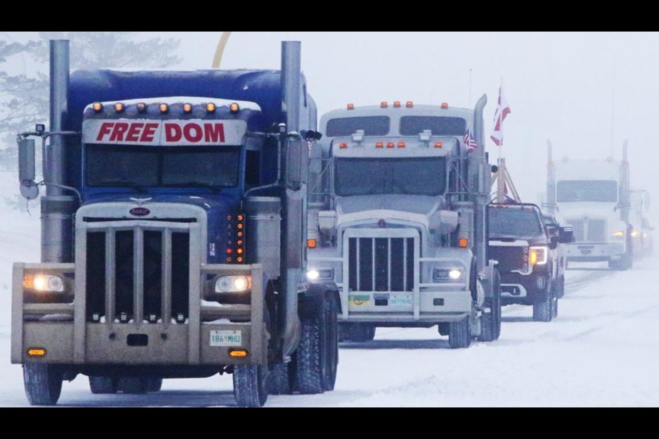 A protest convoy made its way down Highway 39 to go through Weyburn before heading up to Regina on Saturday
