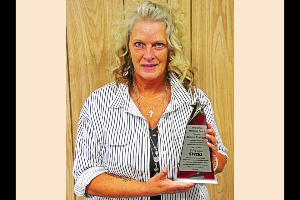 Publisher Andrea Corrigan was presented with the Julie Schau Memorial Award by the SWNA, 'in recognition of outstanding dedication to the community newspaper industry'