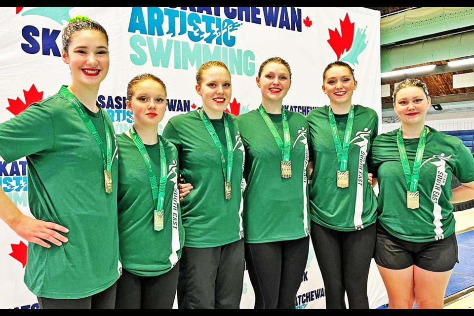 Team Gold Medalists are, from left,
Sasha Mantei, Lily Popescu, Ella Leko, Ava Allen, Payton Caldwell and Marley Kradovill.