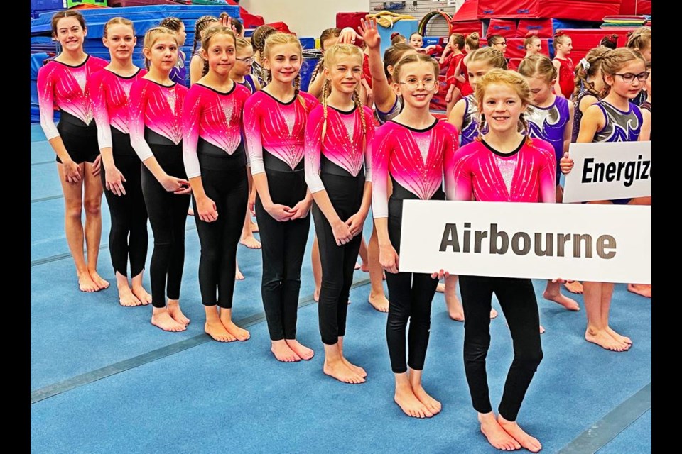 The Canadian Competitive Program level 3 athletes from Weyburn’s Airbourne Gymnastics Club were ready to go for their competition in Saskatoon over the weekend. From left are Isabelle Cugnet, Sadie Hodgkin, Brynn Huebner, Shay Warren, Emily McLeod, Kamryn Dammann, Lexi Heimlick and Payton Bell.