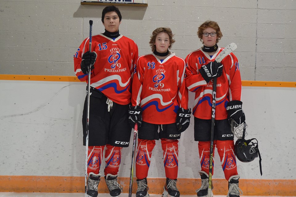 Members of the Highway 9 Predators team who were selected to play in the All-Star Hockey game from left, were: Zach Keshane, Walker Wolkowski and Darian Serdachny