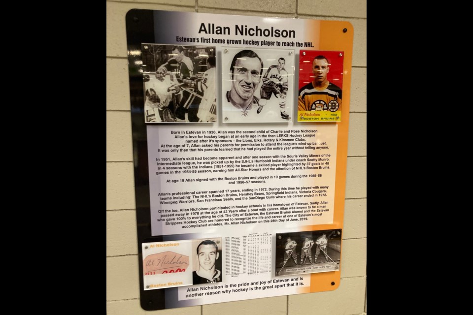 This plaque pays tribute to Allan Nicholson, who went from Estevan to the NHL.