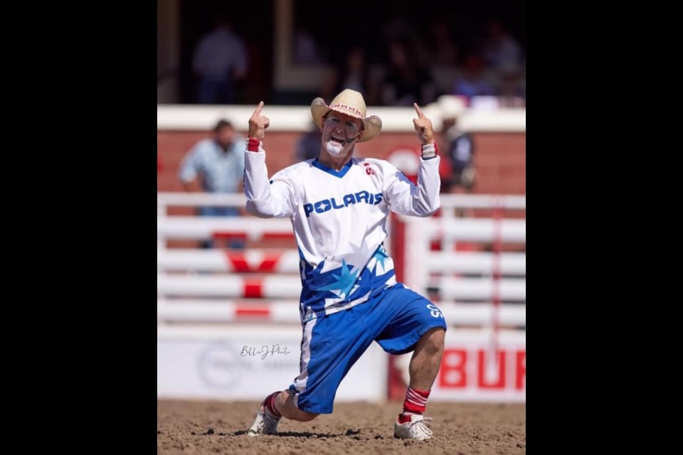 CrAsh Cooper hamming it up at Calgary Stampede 2021 in one of the 10 rodeo performances he was part of.