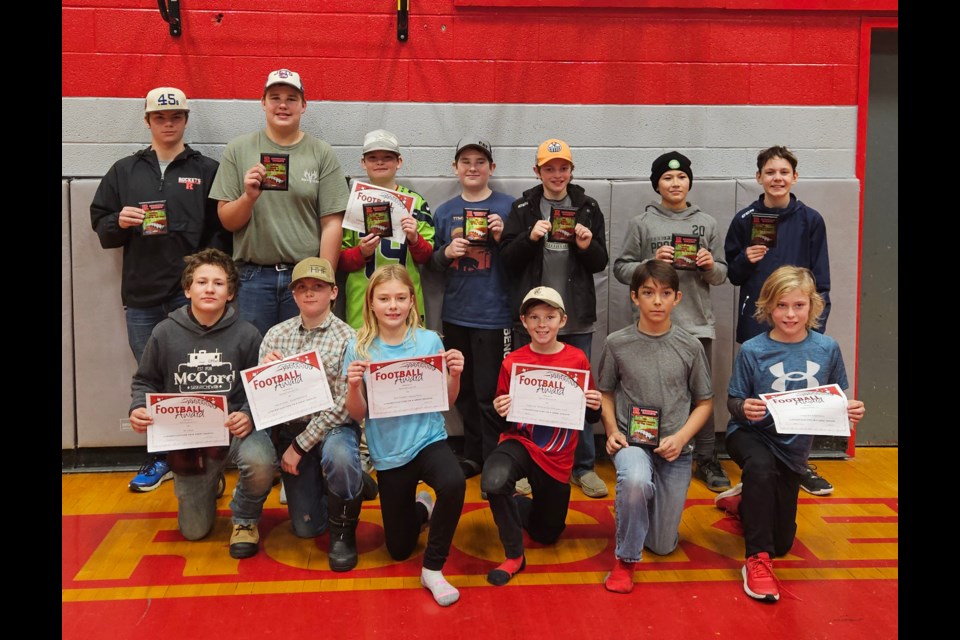 A very successful year for the Assiniboia Rockets as there were both wins and losses throughout the year. Team spirit stayed strong throughout.  The wind up awards night ended the season for 2023 and all teams look forward to next year. In the back row, from left, are Keagan Haug, Rylan Lethbridge, Kylan Labbee, Emmett Thomas, Lawson Layman, Brayden Woolhouse and Emery Ruthven. In the front row, from left, are Abel Goodwin, Heston Forwood, Bella McCaslin, Sawyer Peterson, Ryder Tallon and Maguire Pituley.