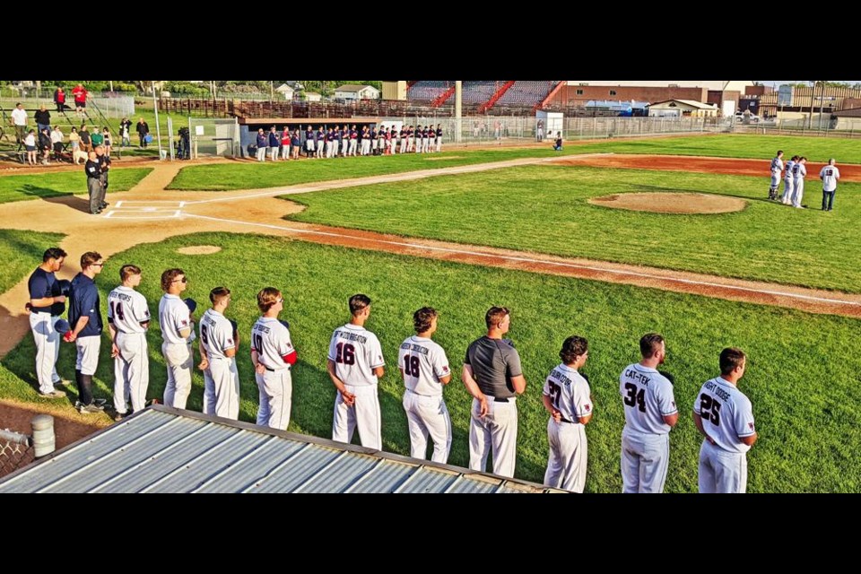 The Weyburn Beavers and Regina Red Sox lined up for O Canada before starting the ball game on Thursday evening to kickoff the 2023 season.