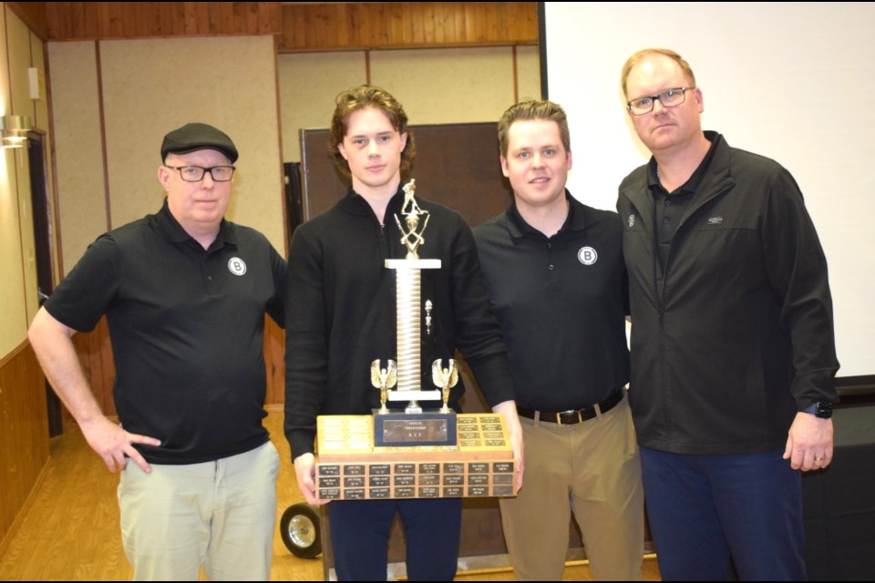 Keagon Little, second from left, won this year's MVP award. Also in the photo are head coach/GM Jason Tatarnic, assistant coach Drew Kocur and assistant coach Aren Miller.